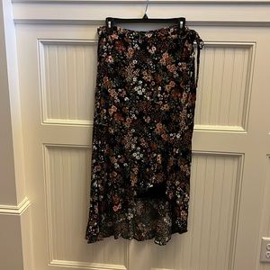 Abercrombie Skirt Maxi Women Black Pink Floral Wrap Ruffle Tie High Low Dress XL